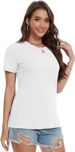 YUCOLEN Women's Cotton Short Sleeve Shirts UPF 50+ Soft Breathable Crew Neck T-Shirts Basic Tops in Kuwait