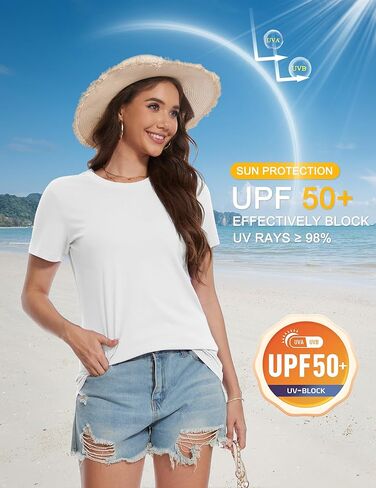 YUCOLEN Women's Cotton Short Sleeve Shirts UPF 50+ Soft Breathable Crew Neck T-Shirts Basic Tops in Kuwait