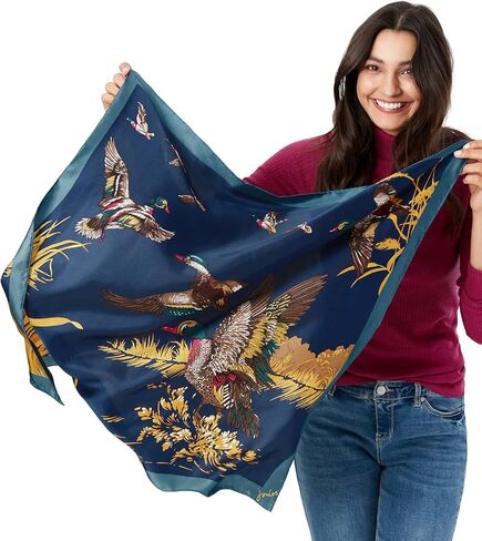 وشاح نسائي من Joules بلومفيلد مربع مطبوع عليه حرير، Navy Mallard، OS in Kuwait