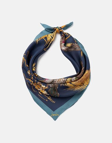 وشاح نسائي من Joules بلومفيلد مربع مطبوع عليه حرير، Navy Mallard، OS in Kuwait