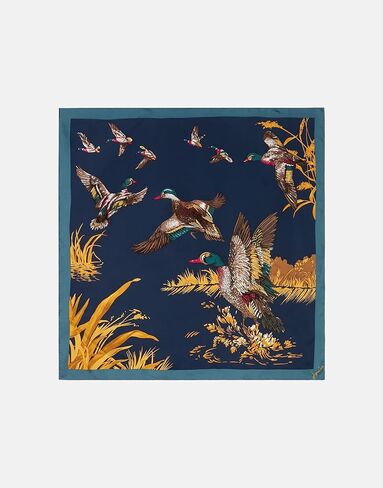 وشاح نسائي من Joules بلومفيلد مربع مطبوع عليه حرير، Navy Mallard، OS in Kuwait