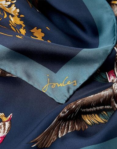 وشاح نسائي من Joules بلومفيلد مربع مطبوع عليه حرير، Navy Mallard، OS in Kuwait