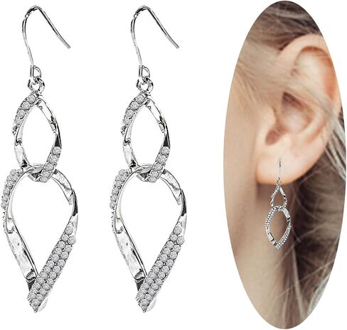 Sterling Silver Teardrop Dangle Earrings for Women,14k Gold Plated Double Linear Drop Hoop Diamonds Earrings, Jewelry for Women (Silver) in Saudi Arabia
