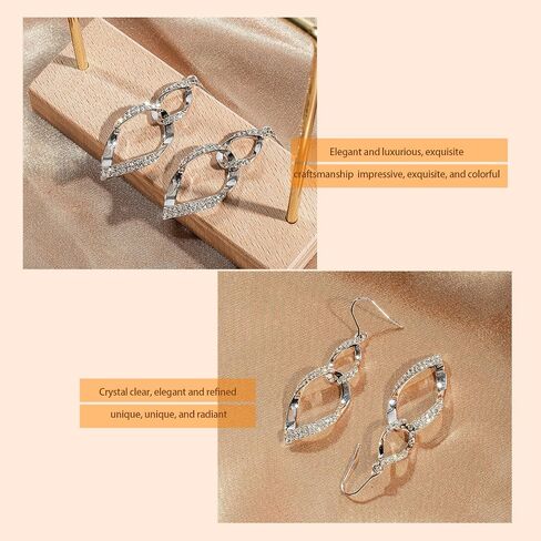 Sterling Silver Teardrop Dangle Earrings for Women,14k Gold Plated Double Linear Drop Hoop Diamonds Earrings, Jewelry for Women (Silver) in Saudi Arabia