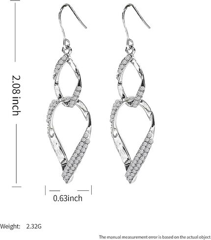 Sterling Silver Teardrop Dangle Earrings for Women,14k Gold Plated Double Linear Drop Hoop Diamonds Earrings, Jewelry for Women (Silver) in Saudi Arabia