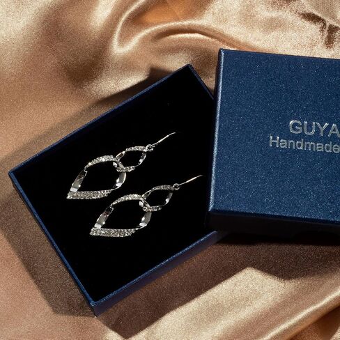 Sterling Silver Teardrop Dangle Earrings for Women,14k Gold Plated Double Linear Drop Hoop Diamonds Earrings, Jewelry for Women (Silver) in Saudi Arabia