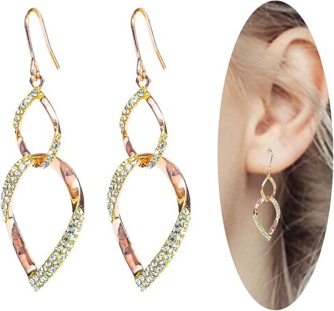 Sterling Silver Teardrop Dangle Earrings for Women,14k Gold Plated Double Linear Drop Hoop Diamonds Earrings, Jewelry for Women (Silver) in Saudi Arabia