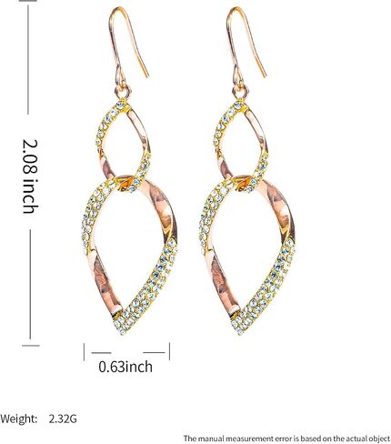 Sterling Silver Teardrop Dangle Earrings for Women,14k Gold Plated Double Linear Drop Hoop Diamonds Earrings, Jewelry for Women (Silver) in Saudi Arabia