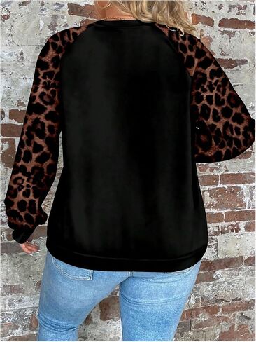 المرأة بالإضافة إلى حجم ليوبارد طباعة البلوز Crewneck راجلان كم عارضة السترة الأعلى in Saudi Arabia