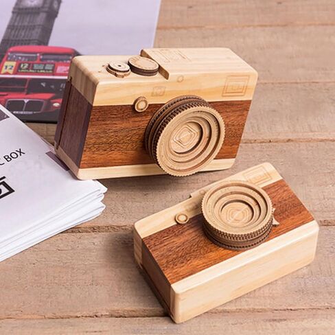 Wooden Camera Music Box Girlfriend giftsnd Crank Music Box Wind up Musical Box for Adults Gifts for Girlfriend in Saudi Arabia