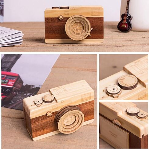 Wooden Camera Music Box Girlfriend giftsnd Crank Music Box Wind up Musical Box for Adults Gifts for Girlfriend in Saudi Arabia