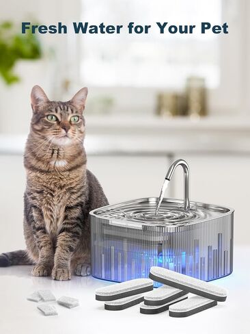 Cat Water Fountain: 75oz/2.2L Automatic Pet Water Dispenser for Cats with 304 Stainless Steel Water Tray & Faucet, Musical Wave Design with LED Indicator Pet Water Fountain for Cats Inside in Kuwait