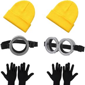 Men's Steampunk Costume Accessories, 6 Pieces, Goggles Glasses, Yellow Beanie Hat, Black Gloves