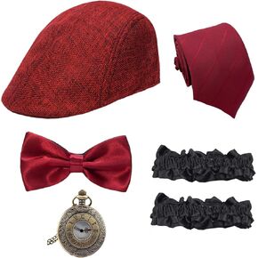 1920s Mens Costume Accessories Set, Roaring 20s Gangster Outfit Accessories with Hat Pocket Watch Bow Tie Armband