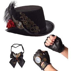 GRACEART 3 Sets Bundle Sales Steampunk Top Hat + Steampunk Bowtie + Steampunk Gloves