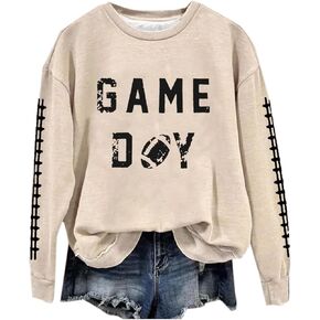 Game Day Football Sweatshirts for Women Long Sleeve Shirts Football Mom Football Season Pullover Sports Casual Tops