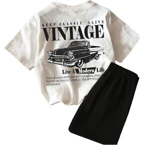Girl's 2 Piece Outfits Graphic Crew Neck Short Sleeve T Shirts and Track Shorts Set