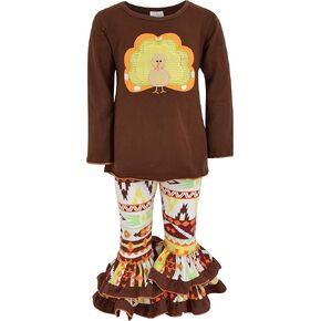 Unique Baby 2 Piece Girls Double Ruffle Leggings and Long Sleeve Shirt Clothes Set Kid and Toddler Girl Outfit