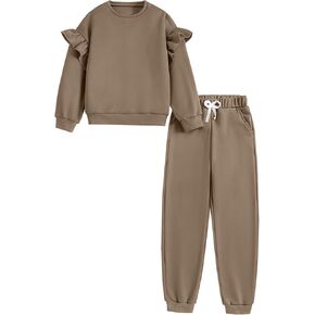 Hilinker Girl's 2 Piece Outfits Cute Ruffled Long Sleeve Top and Sweatpants Clothing Set