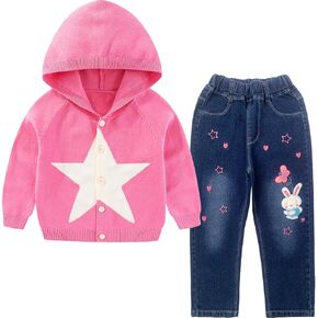 Peacolate 2-7T Spring Fall Summer Little Girls 2pcs Clothing Set T Shirt and Jeans