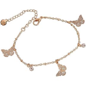 Sither Butterfly Anklet for Women Fashion Crystal Pendant Anklet Bracelets Chain Bohemian Adjustable Handmade Foot Hand Jewelry Gift