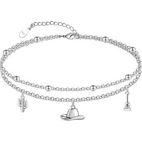 Layered Anklet 925 Sterling Silver Plant Ankle Bracelet Beach Anklet Flower Anklet Adjustable Beach Ankle Mother's Day Jewelry Gifts for Women