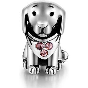 GW 925 Sterling Silver Charms Puppy Dog Animal Bead for Bracelets (Pink-Puppy-212)