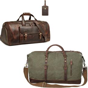 S-ZONE Duffle Bag for Men Travel with Genuine Leather Duffel Bags For Traveling