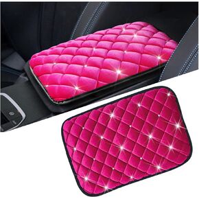 Mandark Bling Car Center Console Cover, Crystal Rhinestone Fluffy Automotive Armrest Seat Box Cushion Pad, Soft Comfortable Diamond Arm Rest Protection Mat, Universal Vehicle Accessories (Purple)