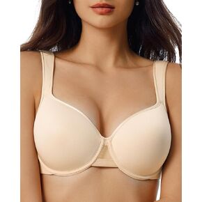 Lightly Lined Bras for Women Full Coverage Underwire Support Thick Straps Comfort Plus Size Bra 34C-40F