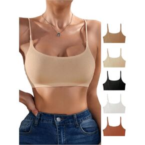 OYOANGLE Women's 5 Piece Rib Knit Wireless Bra Seamless Bralettes Workout Bras Crop Top