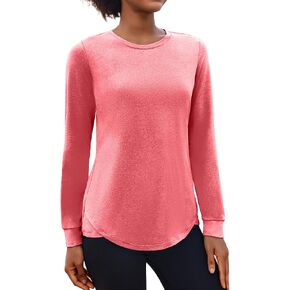 PINSPARK Athletic Hiking Shirt for Women Long Sleeve Workout Top Gym Yoga Tops Breathable Quick Dry with Round Neck,True Red XL