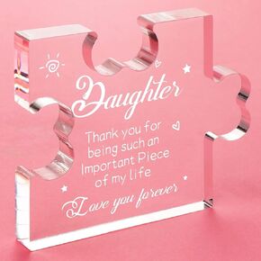 Funnli Daughter Gift from Mom Dad Acrylic Puzzle Plaque - Mothers Day Birthday Graduation Gifts for Daughter 3.35 x 2.76 Inch Desk Decorations - Anniversary Wedding Card Gifts for Daughter