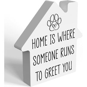Fuuny Housewarming Gifts for Family Friends Neighbors,Humor New Home Desk Decor,House Shaped Wood Block Sign Decorative for Desk Shelf Table