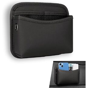 1 PC Car Seat Side Storage Bag, 6.1" x 7.28" Multi-Function Organizer, PU Leather Stick-On Center Console Storage Bag, Universal for Most Cars (Black)