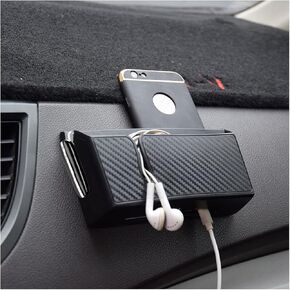 AUCELI Car Storage Box for Mobile Phone, Carbon Fiber Sunglasses Cigar Holder for Door Window Console, Multifunctional Car Seat Organiser, Waterproof Mini Storage Tray Pouch with Adhesive Tape