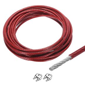 MECCANIXITY 33Ft(10M) Wire Rope 304 Stainless Steel Cable 1/4" (6 mm) Vinyl Coated with 2pcs Screw Chuck for Hanging, Clotheslines, Lifting Red