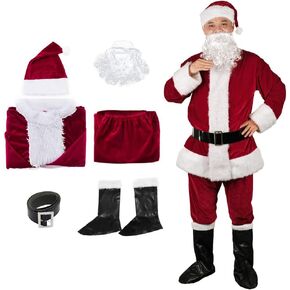 Christmas Santa Claus Costume, Adult Men's Santa Suit, Xmas Classic Flannel Cosplay Clothes, Santa Fancy Suits Outfit Set Deep Red