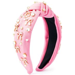 PANTIDE Music Jeweled Knotted Headband - Singer Fans Gift Guitar Red Lip Rhinestone Crystal Embellished Headband Wide Top Knot Fashion Hairband Birthday Back To School Gift for Women Girls (Purple)