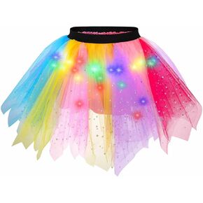 DRESBE الفتيات تضيء تنورات قصيرة قوس قزح LED ستار توتو تنورة عيد الميلاد توهج تول الرقص التنانير لحفلة عيد الميلاد السنة الجديدة (ملونة)