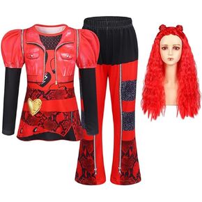 Red Costume Dress Up for Girls Christmas Gift Kids Long Sleeve Rise Red Clothes Set Pants and Top Birthday Outfit