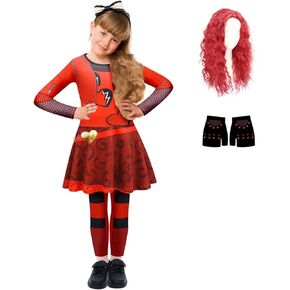Red Costumes for Girl with Gloves and Red Wig, 5-12Y