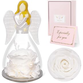 Sunia Preserved Flower Birthday Gifts for Mom, Forever Rose Daughter Gifts from Mom, Glass Angel Figurines Gifts for Women, Christmas for Daughters Mothers