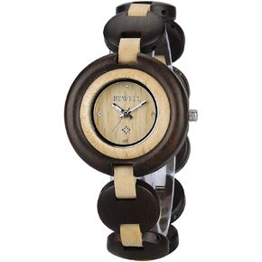 BEWELL Wood Watch Women Handmade Lightweight Analog Quartz Dress Wrist Watches with Wooden Bracelet