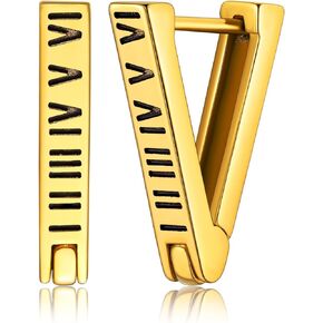 Mens Rome Huggie Earrings, Surgical Steel Hipster Punk Small Hoop Earrings for Men/Women, Hypoallergenic Roman Numeral Jewelry for Sensitive Ears