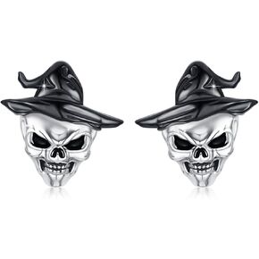 Pirate Skull Stud Earrings for Men Women 925 Sterling Silver Halloween Skull Earrings for Pierce Ears Gothic Skull Jewelry Gifts