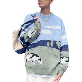 Men's Graphic Long Sleeve Sweater Crew Neck Drop Shoulder Streetwear Pullover Jumper Tops