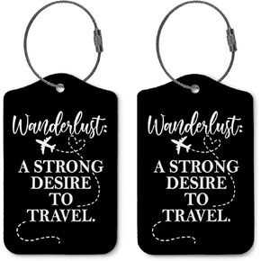 Travel Luggage Tags for Suitcases,Black 2 Pack Baggage Tag Label with Steel Loop,Trendy Handbag School Bag Backpack Traveling Accessories