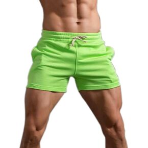Fluorescent Green Men Short 5 Inch Inseam Shorts Men Cotton Shorts Mens 5 Inch Shorts Workout Shorts Men Fleece Mens Shorts 5.5 Inch Inseam Mens 5 Inch Gym Shorts (Fluorescent Green, S)