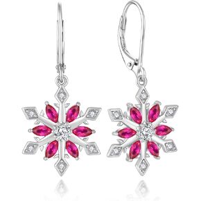 Christmas Winter Snowflake Earrings - Solid Sterling Silver 18K White Gold Plated Drop Dangle Earrings for Women Birthstone Halo Leverback Holiday Anniversary Jewelry